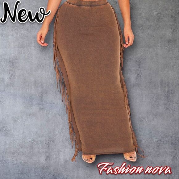 New NWT Fashion nova Sahara Mineral Wash Maxi Skirt - Brown - Small - Picture 2 of 9